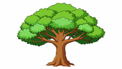 Fototapete - The massive oak tree had a trunk so thick it would take several people to wrap their arms around it and its branches stretched out in all directions. Cartoon Vector.