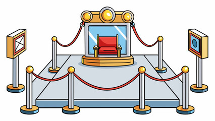 Fototapete - The museum exhibit had a handsoff policy with signs and ropes sectioning off the artifacts. The dim lighting and glass cases added an air of delicacy. Cartoon Vector.