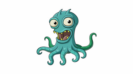 Poster - The mysterious creature had an elongated body with multiple long tentacles and large unblinking eyes. Its skin was slimy and it moved with a slow. Cartoon Vector.
