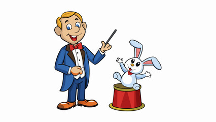 Fototapete - The magicians performance reached a showstopping conclude as he pulled a live rabbit out of his hat to the crowds amazement.. Cartoon Vector.