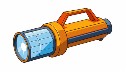 Fototapete - The new solarpowered flashlight is extremely efficient converting even the smallest amount of sunlight into a bright and longlasting beam. Its compact. Cartoon Vector.