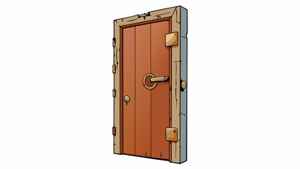 Poster - The old creaky door with chipped paint and a rusty door. This clause describes the state of the door revealing its age and lack of maintenance through. Cartoon Vector.