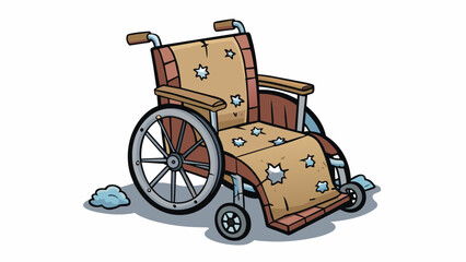 Poster - The old squeaky wheelchair with wornout wheels and torn upholstery a symbol of the person who once relied on it for mobility now left to deteriorate. Cartoon Vector.