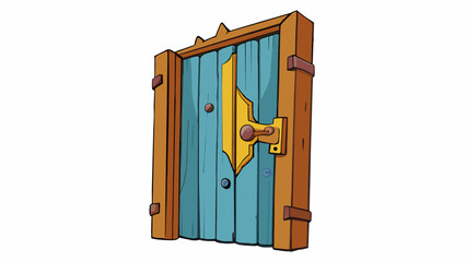Poster - The old wooden door was shut its creaky hinges announcing the arrival of anyone who dared to open it. The peeling paint revealed layers of different. Cartoon Vector.
