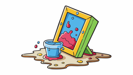 Fototapete - The once beautiful painting was unfortunately ruined by a spilled drink leaving colorful stains and smudges.. Cartoon Vector.