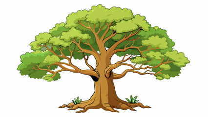 Aufkleber - The old trees growth finally came to a conclude as it reached its full height its branches spreading wide to provide shade to the creatures below.. Cartoon Vector.