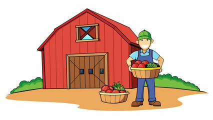 Fototapete - The old wooden barn stood proudly at the edge of the field its red paint faded from years of exposure to the elements. Inside Frank stood ast rows of. Cartoon Vector.