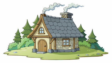 Leinwandbilder - The quaint cottage nestled in the woods was made of weathered stone and had a thatched roof. Its windows were small and slightly crooked but the. Cartoon Vector.
