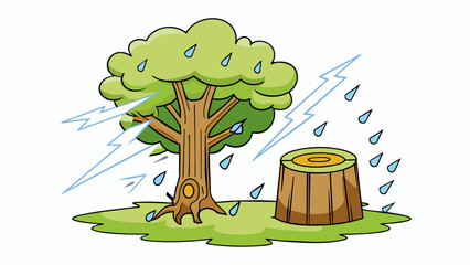 Aufkleber - The raging storm unleashed its full fury on the tree ripping off its branches and leaving it a mere stump in the ground.. Cartoon Vector.