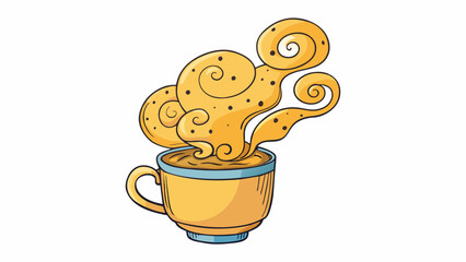 Poster - The release of warm air from a steaming cup of tea swirling and forming intricate patterns in the air before dissipating into the cool surroundings.. Cartoon Vector.