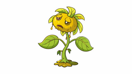 Poster - The plants leaves were wilted and yellow the stem was drooping and there were visible insect bites suggesting it had not been cared for properly.. Cartoon Vector.