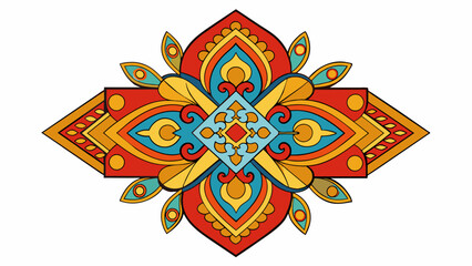 Poster - The repetitive patterns and harmonious color scheme of the textile gives the impression that it was created by a culture that values symmetry and. Cartoon Vector.