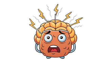 Poster - The shooting pain of a migraine headache can be likened to a series of intense electric shocks pulsing through the head causing nausea and dizziness.. Cartoon Vector.