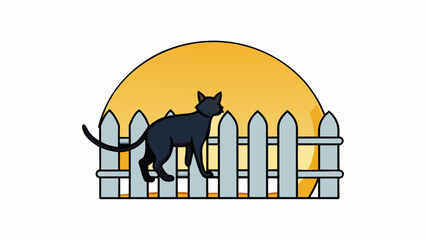 Leinwandbilder - The sharp silhouette of a cat prowled along the edge of a fence its outline outlined against the bright moon.. Cartoon Vector.
