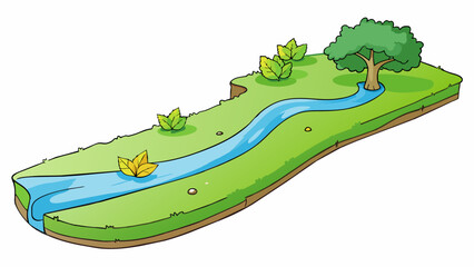 Fototapete - The slowmoving river flowed lazily its water ly making a ripple against the riverbank. It seemed to take ages for a leaf to float from one end to the. Cartoon Vector.