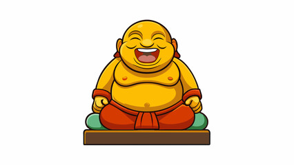 Poster - The small weathered statue of a laughing Buddha sat on the windowsill its round belly and smiling face believed to bring prosperity and good fortune. Cartoon Vector.