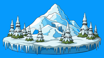 Aufkleber - The snowcovered landscape was a dazzling sight sparkling in the sunlight. Tall frosted pine trees were cloaked in a blanket of delicate white fluff. Cartoon Vector.