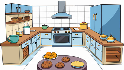 Aufkleber - The smell of fresh cookies and homemade meals a kitchen filled with warmth and nourishment.. Cartoon Vector.