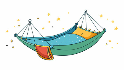 Poster - The tent is pitched in a secluded meadow surrounded by towering trees. Inside the sleeping bag is thick and cushioned offering maximum comfort. The. Cartoon Vector.