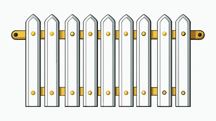 Fototapete - The third gate is made of white picket fence style with evenly spaced vertical wooden slats and pointed tops. The gate has a latch handle and a shiny. Cartoon Vector.
