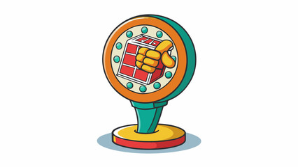 Aufkleber - The token is a round plastic disk with a diameter of about 2 inches. It has a raised image of a hand holding a hammer on one side and a flat surface. Cartoon Vector.