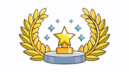 Poster - The top spot on the podium was adorned with a golden wreath its delicate leaves and sparkling jewels representing the ultimate achievement.. Cartoon Vector.