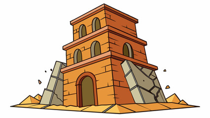 Fototapete - The towering crumbling building threatened to collapse at any moment with cracks visible on its unstable walls.. Cartoon Vector.