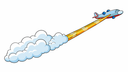 Aufkleber - The wake of the plane was a thick trail of white clouds stretching behind it as it soared through the clear blue sky. It slowly dissipated like a. Cartoon Vector.