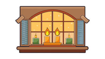 Fototapete - The warm glow of candles flickers in windows inviting you to rest and relax in the comfort of your home as the days grow shorter.. Cartoon Vector.