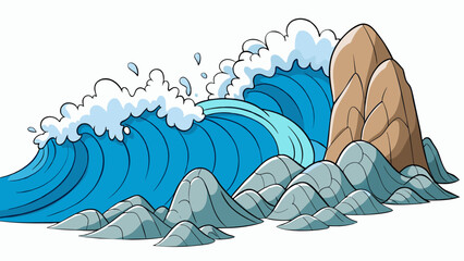 Aufkleber - The waves crashed against the rocky shore their apparent ferocity creating a cacophony of sound that could be heard for miles. Yet amidst the chaos a. Cartoon Vector.