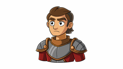 Aufkleber - The young boy looked up at the portrait hanging on the wall depicting a sternlooking man donning a suit of armor. The knights piercing eyes seemed to. Cartoon Vector.