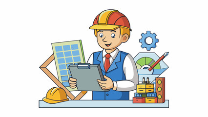 Aufkleber - The work of an engineer involves a great deal of problemsolving and critical thinking. They use their knowledge of science and math to analyze complex. Cartoon Vector.