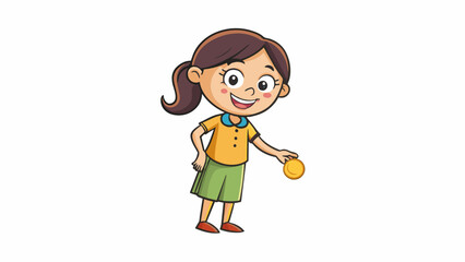 Sticker - The young girl smiled brightly as she reached into her pocket discovering a lucky penny. With a burst of excitement she flipped it into the air and. Cartoon Vector.