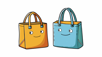 Fototapete - Two bags that are both labeled as tote bags but one is made from canvas and has sy reinforced handles while the other is made from lightweight nylon. Cartoon Vector.
