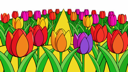 Poster - Tulips Holland is known for its colorful fields of tulips which bloom in the spring. These vibrant flowers have large pointed petals and come in a. Cartoon Vector.