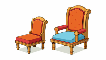 Canvas Print - Two chairs p side by side with one being taller and wider than the other. The taller chair has a cushioned seat while the shorter one is made of wood.. Cartoon Vector.