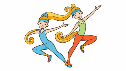 Fototapete - Two dancers performing a synchronized routine the partnership is fluid and harmonious with both individuals moving in sync and relying on each other. Cartoon Vector.