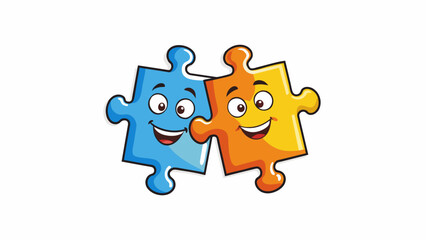 Wall Mural - Two different but complementary puzzle pieces fitting perfectly into each other. Just like sisters they are unique in their own ways but together they. Cartoon Vector.