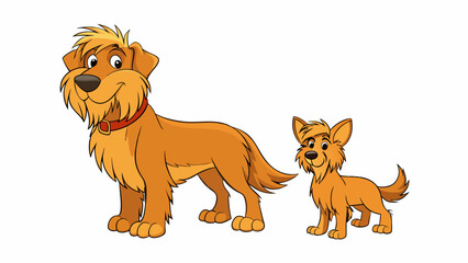 Poster - Two dogs of the same breed but with clear physical differences. One is larger and has longer gier fur while the other is smaller and has a sleek short. Cartoon Vector.