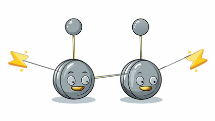 Aufkleber - Two identical metal spheres are suspended from strings and brought close together. When an electric charge is applied to one sphere the other sphere. Cartoon Vector.