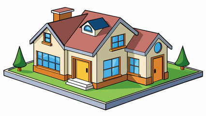 Fototapete - When describing a house you could mention its characteristics like the number of bedrooms and bathrooms its architectural style and any unique. Cartoon Vector.