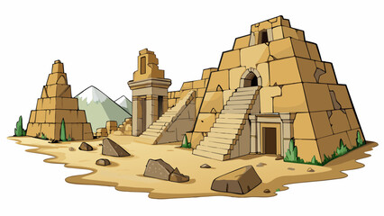 Aufkleber - With each passing year the ancient ruins slowly disappear as the harsh weather erodes their stone walls and intricate carvings until they eventually. Cartoon Vector.