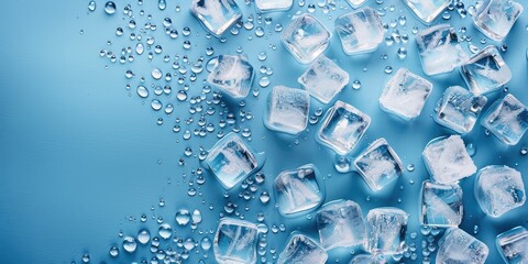 Wall Mural - a image of a bunch of ice cubes on a blue surface