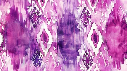 Canvas Print - Ethnic Style Magenta Pattern Design with Tribal and Abstract Shibori Print in Pastel Watercolor Purple Palette