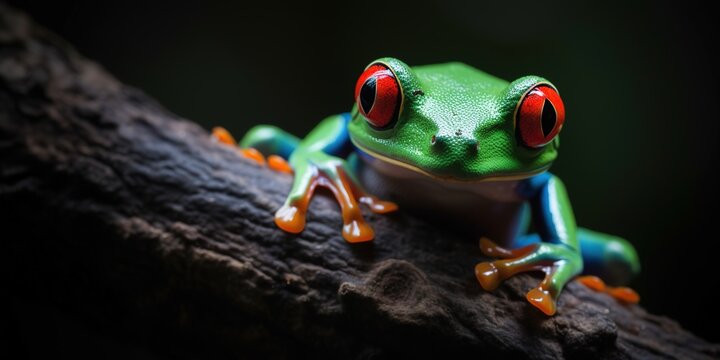 Red-Eyed Tree Frog Sitting On A Tree Branch