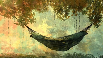 Wall Mural - Hammock in a summer forest for vacation or nature themed designs