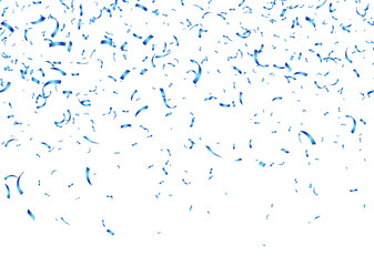 Wall Mural - blue confetti, falling paper ribbons isolated on white background. birthday party decoration. vector