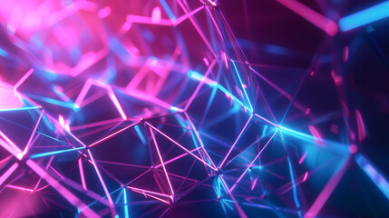 Wall Mural - Neon glowing polygon network futuristic tech abstract background