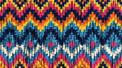 Poster - modern aztec ornament with knitted motifs and zigzag line textures in a seamless rippled pattern vib