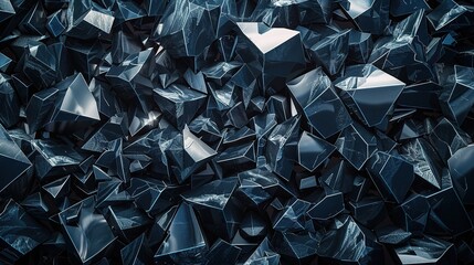 Canvas Print - black 3D background with sharp, crystalline shards reflecting blue light